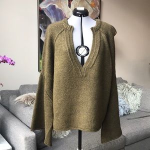 Free People Green Deep V Neck Sweater